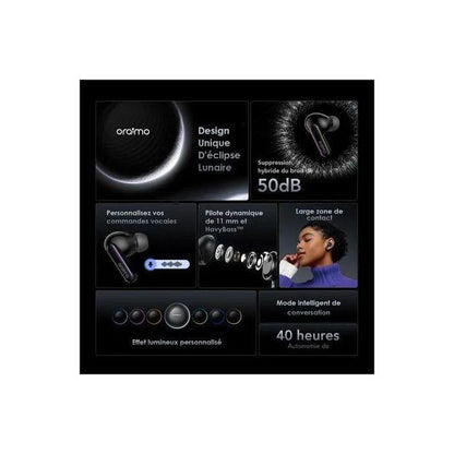 Oraimo Oraimo Écouteurs Bluetooth SpaceBuds Réduction Bruit OTW-630 - Personnalisable - Qualité Pure et filtrée